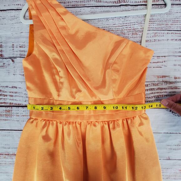 Shoshanna Y2K Orange Sherbert Pleated Mini Dress 2 Shimmer One Shoulder Glam Lux - Picture 10 of 13